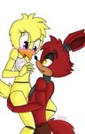 animatronic anthro blush canine chica_(fnaf) cuddling duo female five_nights_at_freddy&#039;s fox foxy_(fnaf) fur holding_butt machine male male/female mammal robot romantic_couple unknown_artist video_games 