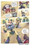 20pesos_sopa absurd_res anthro big_breasts black_body black_fur bottomwear breasts brown_hair cleavage_storage clothing comic domestic_cat duo english_text felid feline felis female fur goblin green_body green_clothing green_hat green_headwear green_overalls green_skin hair hat headgear headwear hi_res humanoid humanoid_pointy_ears lei_(20pesos_sopa) machine male mammal mecha meme muscular muscular_anthro muscular_male open_mouth overalls pants pointy_ears red_bottomwear red_clothing red_pants robot short_stack tail text tongue tongue_out