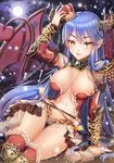  :q arm_support blue_hair boots breasts breasts_apart bud_(znehgneh2) chain crown demon_girl demon_horns demon_tail demon_wings detached_sleeves full_moon gem goddess highres horns lace lace-trimmed_thighhighs large_breasts long_hair looking_at_viewer mini_crown mole mole_on_breast moon night original panties revealing_clothes scar shiny shiny_skin sitting solo tail thigh_boots thigh_gap thighhighs tongue tongue_out torn_wings underwear very_long_hair wings 