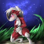  &lt;3 anthro canine female hair lycanroc mammal midnight_lycanroc minami_juuji nintendo pok&eacute;mon pussy pussy_juice solo video_games were werewolf white_hair wolf 