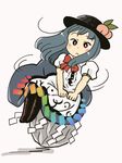  :&lt; blouse blue_hair blue_skirt blush blush_stickers boots chii-kun_(seedyoulater) food fruit hat hinanawi_tenshi keystone long_hair long_skirt peach puffy_short_sleeves puffy_sleeves red_eyes short_sleeves skirt solo touhou white_blouse 