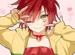  choker fingerless_gloves gloves heart male_focus one_eye_closed potti-p red_hair solo tennis_no_ouji-sama tooyama_kintarou yellow_eyes 