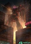  artist_request bandai beam_cannon building chest_cannon company_name copyright_logo copyright_name copyright_notice energy_beam fake_screenshot finger_cannon firing glowing glowing_eyes gundam gundam_arsenal_base hong_kong looking_at_viewer looking_down machinery mecha mecha_focus mobile_suit neon_lights night no_humans psyco_gundam realistic robot science_fiction shield solo sparks titans_(gundam) title v-fin window zeta_gundam 