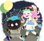  abxy amusement_park baloons blush bow cetacean clothed clothing cute dolphin eine_kleine footwear glasses_on_head glowstick hair_tie hand_holding hand_in_pocket hat invalid_tag laugh legwear mammal marine night nintendo ponytail sea_anemone sea_urchin shoes shorts smile socks splatoon squid_squad star striped_shirt video_games walking 