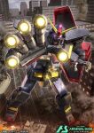  artist_request bandai beam_cannon building company_name copyright_logo copyright_name copyright_notice energy_beam fake_screenshot finger_cannon firing glowing glowing_eyes gundam gundam_arsenal_base hong_kong machinery mecha mecha_focus mobile_suit psyco_gundam realistic robot science_fiction shield solo titans_(gundam) v-fin zeta_gundam 