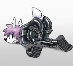 anthro antlers anus arms_tied ass_up bdsm belt belt_buckle black_nose bodily_fluids bondage boots bound buckle bulge bunnymutt butt clothing deer footwear fur genitals glistening glistening_body hair hi_res horn latex latex_clothing leg_spreader male mammal nervous nervous_grin nervous_sweat penis purple_hair raised_tail rear_view restraints shoes simple_background solo spreader_bar sweat tail unzipped unzipped_bodysuit unzipped_pants white_antlers white_body white_fur zipper