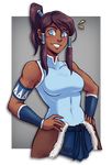  armband armpit_crease avatar_(series) bare_shoulders blue_eyes blush breasts brown_hair dark_skin hair_tubes iahfy korra long_hair medium_breasts ponytail sleeveless smile solo the_legend_of_korra toned 