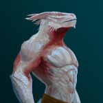 abadsmol absurd_res anthro baldur&#039;s_gate baldur&#039;s_gate_3 clothed clothing dragonborn_(dnd) dungeons_and_dragons green_background hasbro hi_res larian_studios male red_body red_eyes red_scales scales scalie simple_background solo the_dark_urge_(baldur&#039;s_gate) topless topless_anthro topless_male white_body white_scales wizards_of_the_coast