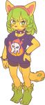  alpha_channel animal_humanoid anthro boki_lamira bone bottomwear bracelet cat_humanoid clothed clothing collar copy_kitty crown crystal_armor digital_media_(artwork) drill_curls felid felid_humanoid feline feline_humanoid female green_eyes green_hair hair hand_on_hip headgear hi_res humanoid jewelry looking_at_viewer mammal mammal_humanoid shirt shorts simple_background skull solo spiked_bracelet spiked_collar spikes standing tail tiara topwear transparent_background whiskers yagi_the_goat yellow_body 