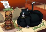 belly belly_on_ground big_butt big_cheeks black_body black_fur blue_eyes burger burping butt chubby_cheeks collar colored domestic_cat double_chin english_text felid feline felis feral food fur grease hi_res looking_at_viewer male mammal morbidly_obese morbidly_obese_feral morbidly_obese_male morgana_(persona) obese obese_feral obese_male overweight overweight_feral overweight_male persona_(series) persona_5 raised_tail restaurant rumbling_stomach shaded solo tail text theelpida white_body white_fur yellow_collar
