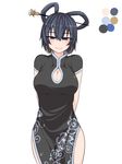  alternate_costume black_dress blue_eyes blue_hair blush breasts china_dress chinese_clothes cleavage cleavage_cutout color_guide dress hair_ornament hair_stick kaku_seiga kuroba_rapid large_breasts pelvic_curtain solo thighs touhou 