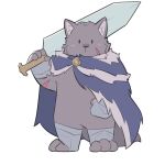  1boy absurdres animal_ears black_fur blaidd_the_half-wolf cape chibi elden_ring fur_cape furry furry_male highres holding holding_sword holding_weapon looking_at_viewer malcom508 male_focus over_shoulder sword sword_over_shoulder weapon weapon_over_shoulder white_background wolf_boy wolf_ears 