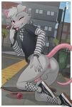 absurd_res artist balls butt city clothing femboy footwear genitals hi_res male mammal moito mouse murid murine rodent shoes skate solo street