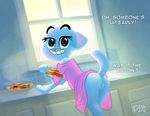  anthro bacon bent_over blue_fur breasts butt cartoon_network cat clothed clothing dialogue english_text feline female food fur looking_back mammal mature_female nicole_watterson parent pose presenting presenting_hindquarters pussy raised_tail skimpy smile solo text the_amazing_world_of_gumball tvma 