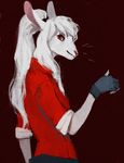  clothing female fur gloves jacket mammal nayshie rat red_eyes rodent simple_background solo white_fur 