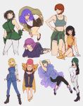  6+girls aeug aqua_hair belt beltorchika_irma black_hair blonde_hair blue_eyes blue_hair boots breasts brown_hair cape dress emma_sheen exocet_(exocet4) fa_yuiry four_murasame gloves green_eyes gundam haman_karn highres jacket jewelry lipstick long_hair long_sleeves looking_at_viewer makeup medium_breasts medium_hair military military_uniform mouar_pharaoh multiple_girls open_mouth pink_hair purple_eyes purple_hair purple_lips reccoa_londe rosamia_badam sarah_zabiarov short_hair simple_background sleeveless smile titans_(gundam) white_gloves zeta_gundam 