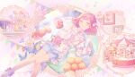  1girl bug butterfly carousel closed_eyes closed_mouth colorful_palette ferris_wheel flower game_cg highres musical_note official_art ootori_emu pink_hair project_sekai 