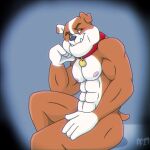 2019 4_fingers abs aged_up anthro anthrofied biceps brown_body brown_fur bulldog button_ears canid canine canis closed_smile collar collar_only collar_tag digital_media_(artwork) domestic_dog eyebrows fabfelipe fingers floppy_ears fur fur_markings gloves_(marking) hi_res male mammal markings mastiff molosser mouth_closed multicolored_body multicolored_fur muscular muscular_anthro muscular_male nipples nude nude_anthro nude_male paw_patrol red_collar rubble_(paw_patrol) short_tail smile snaggle_teeth solo tail two_tone_body two_tone_fur white_body white_fur