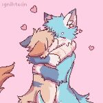 1:1 after_kiss ambiguous_gender animated anthro blue_body blue_fur blush blush_lines brown_eyes deep_kiss digital_media_(artwork) domestic_cat duo eye_contact eyes_closed felid feline felis floating_hearts fur heart_symbol hug kiss_on_lips kissing kissing_sound_effect looking_at_another making_out male_(lore) mammal niceth_ings nude_anthro open_mouth pixel_(artwork) pixel_animation short_playtime simple_background tail text white_body white_fur