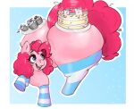 big_butt blue_eyes butt clothing equid equine female feral food footwear friendship_is_magic fur hair happy hasbro hi_res horse huge_butt legwear looking_back mammal my_little_pony pink_body pink_fur pink_hair pinkie_pie_(mlp) pony serving_tray simple_background socks solo stockings tail vampireinthecorner