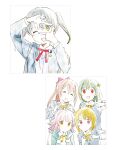  5girls ahoge artbook black_hair blonde_hair blue_jacket blunt_bangs blunt_ends bob_cut bow brown_hair closed_eyes fang gradient_hair green_eyes green_hair hair_between_eyes hair_bow highres hood jacket long_hair long_sleeves love_live! love_live!_nijigasaki_high_school_idol_club medium_hair mifune_shioriko multicolored_hair multiple_girls nakasu_kasumi neck_ribbon nijigasaki_school_uniform non-web_source official_art one_eye_closed orange_eyes osaka_shizuku pink_eyes pink_hair red_bow red_eyes ribbon school_uniform shirt short_hair sidelocks smile takasaki_yu tennoji_rina twintails two-tone_hair winter_uniform yellow_bow yellow_eyes yellow_ribbon 