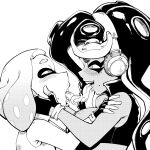 2025 big_breasts blush box_chan breasts cephalopod clothed clothing duo electronics eye_contact female female/female french_kissing headphones hi_res humanoid humanoid_on_humanoid inkling kissing looking_at_another marina_(splatoon) marine mollusk nintendo octarian octoling open_mouth open_smile pearl_(splatoon) pseudo_hair simple_background smile splatoon tentacle_hair tentacles tongue tongue_out