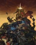  6+boys adeptus_astartes aquila_(symbol) armor armored_boots axe bald ball_and_chain_(weapon) boots breastplate brown_hair bullet cape chain clawed_gauntlets colored_skin commentary cosplay decapitation emperor&#039;s_sword emperor_of_mankind emperor_of_mankind_(cosplay) english_commentary full_armor gauntlets gem glowing glowing_eyes glowing_sword glowing_weapon greaves green_skin grey_armor halo helm helmet highres holding holding_sword holding_weapon imperial_aquila laurel_crown laurels long_hair martinorona multiple_boys orc ork_(warhammer) ornate ornate_armor pauldrons power_armor power_claw power_suit purity_seal red_cape red_eyes red_gemstone shoulder_armor skull_ornament spiked spiked_pauldrons sword warhammer_40k wax_seal weapon yellow_eyes 
