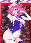  1girl arm_behind_head armpits artist_name black_gloves black_wings bow bowtie box box_of_chocolates camila&#039;s_valentine&#039;s_day_art_contest camila_(vtuber) candy chocolate chocolate_on_body chocolate_on_breasts corrupted_twitter_file diamond_facial_mark drowsenss facial_mark food food_on_body gloves hair_ornament head_wings heart heart-shaped_chocolate heart-shaped_food heart_facial_mark highres indie_virtual_youtuber leotard pink_hair pointy_ears pom_pom_(clothes) purple_bow purple_bowtie purple_eyes purple_thighhighs single_thighhigh solo striped_bow striped_bowtie striped_clothes thighhighs tongue virtual_youtuber white_gloves white_leotard wings 