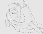  2girls bang_dream! bang_dream!_it&#039;s_mygo!!!!! blush commentary completely_nude ear_blush frottage greyscale hashtag-only_commentary highres leg_between_thighs long_hair mole mole_under_eye monochrome multiple_girls nude open_mouth pussy_juice r_bishh shiina_taki shoulder_blades sweat yahata_umiri yuri 