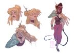  1girl adapted_costume african_mask albino alternate_costume alternate_hairstyle angry armlet armor blonde_hair blue_eyes brown_leotard chameleon_june clenched_teeth dark_skin embrvx freckles full_body hair_bun hair_ornament hair_stick highres holding holding_whip jewelry leotard long_hair looking_at_viewer mask multiple_expressions no_mask pants pauldrons pink_pants saint_seiya shoulder_armor single_hair_bun single_shoulder_pad solo_focus standing strapless strapless_leotard teeth thick_lips v-shaped_eyebrows very_dark_skin whip wide-eyed 
