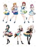 6+girls ahoge animal_ears artbook black_boots black_pantyhose blonde_hair blue_eyes boots bow brown_hair double_bun dress emma_verde fake_animal_ears floral_print green_hair grey_hair hair_bow hair_bun hair_over_one_eye highres konoe_kanata long_hair looking_at_viewer love_live! love_live!_nijigasaki_high_school_idol_club mia_taylor mifune_shioriko multiple_girls nakasu_kasumi non-web_source official_art one_eye_closed pantyhose pink_eyes pink_hair purple_eyes red_eyes rina-chan_board short_hair smile standing standing_on_one_leg tennoji_rina twintails zhong_lanzhu 