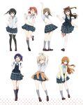  6+girls artbook asaka_karin asymmetrical_hair black_hair black_thighhighs blonde_hair blue_eyes blue_vest blunt_bangs bob_cut bow bowtie braid braided_bun brown_cardigan brown_hair buttons cardigan clothes_around_waist collared_shirt dress_shirt gradient_hair green_bow green_eyes green_hair green_ribbon grey_eyes grey_hair hair_between_eyes hair_bow hair_bun hair_ornament hairclip half_updo highres jacket jacket_around_waist konoe_kanata loafers long_hair love_live! love_live!_nijigasaki_high_school_idol_club medium_hair miyashita_ai multicolored_hair multiple_girls nakasu_kasumi neck_ribbon nijigasaki_school_uniform non-web_source official_art one_eye_closed one_side_up open_mouth orange_eyes osaka_shizuku pink_eyes pink_hair plaid_clothes plaid_skirt pleated_skirt ponytail purple_eyes purple_hair red_bow ribbon school_uniform shirt shoes short_hair short_ponytail short_sleeves sidelocks single_side_bun skirt smile socks streaked_hair summer_uniform sweater sweater_around_waist swept_bangs takasaki_yu thighhighs twintails two-tone_hair uehara_ayumu vest wavy_hair white_background white_shirt yellow_bow yellow_eyes yellow_jacket yellow_ribbon zettai_ryouiki 