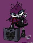 alternative_fashion antennae_(anatomy) anthro arthropod black_clothing black_dress boots clothing collar disney dress female fly_(animal) footwear freckled_face freckles goth grey_body grey_eyelids hair insect legwear maggie_pesky pattern_clothing pattern_footwear pattern_legwear pattern_socks purple_hair shoes skullzlatte socks solo spiked_boots spiked_clothing spiked_collar spiked_footwear spikes striped_clothing striped_footwear striped_socks stripes the_buzz_on_maggie