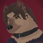 2025 absurd_res anthro big_ears big_nose brown_body brown_fur brown_hair canid canine collar facial_piercing fluffy fur gradient_background gradient_fur hair hi_res hyena icon john_howl long_hair looking_at_viewer male mammal multiple_piercings neck_tuft nose_piercing piercing simple_background solo tuft yellow_eyes yellow_sclera