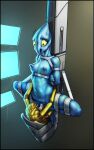 alien_(franchise) animal_humanoid athletic blue_body captured cephalopod cephalopod_humanoid facehugger female humanoid imminent_rape imminent_sex marine marine_humanoid mollusk mollusk_humanoid nude science_fiction screen squid_humanoid stationary_restraints story story_in_description yellow_eyes