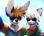  black_nose canine duo eyewear fox glasses male mammal open_mouth pink_nose selfie simple_background sunglasses teeth thanshuhai tongue 