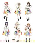  6+girls artbook asaka_karin asymmetrical_hair blonde_hair blue_eyes blue_ribbon blunt_bangs boots bow braid braided_bun brown_hair dress gloves grey_hair hair_bow hair_bun hair_ornament half_updo high_heels highres konoe_kanata long_hair looking_at_viewer love_live! love_live!_nijigasaki_high_school_idol_club medium_hair miyashita_ai multiple_girls nakasu_kasumi non-web_source official_art open_mouth orange_eyes orange_ribbon osaka_shizuku pantyhose pink_eyes pink_hair pink_ribbon ponytail purple_eyes purple_hair ribbon short_hair single_side_bun standing twintails two-tone_dress uehara_ayumu white_pantyhose yellow_eyes yellow_ribbon 