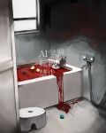  1girl bath bath_of_blood bath_stool bathing bathtub blood blood_on_ground commentary_request highres in_bathtub indoors mini_person minigirl original partial_commentary rabbit_girl rubber_duck shirokujira solo stool watermark window 