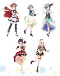  5girls artbook asaka_karin blonde_hair blue_eyes bow brown_hair cape dress flower gloves grey_hair hair_ornament hat highres long_hair love_live! love_live!_nijigasaki_high_school_idol_club midriff miyashita_ai multiple_girls multiple_moles nakasu_kasumi navel non-web_source official_art one_eye_closed orange_eyes osaka_shizuku pink_eyes pink_hair ponytail purple_hair short_hair skirt smile thighhighs uehara_ayumu yellow_eyes 