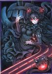  2016 acrylic_paint_(medium) breasts colored_pencil_(medium) commentary_request covered_nipples dated enemy_aircraft_(kantai_collection) gothic_lolita horns isolated_island_oni kantai_collection lolita_fashion long_hair medium_breasts mosho scar shinkaisei-kan signature solo traditional_media very_long_hair watercolor_(medium) 