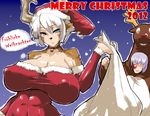  big_breasts big_nipples breasts cervine christmas cleavage clothed clothing deer duo female german hibiki2 holidays huge_breasts human kemono male mammal nipples skimpy text translation_request 