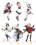  6+girls ahoge animal_ears artbook black_hair blonde_hair blue_eyes boots brown_hair cat_ears detached_sleeves dress emma_verde epaulettes fake_animal_ears fingerless_gloves gloves green_hair grey_eyes hair_bun hair_ornament hat headphones highres jacket jewelry long_hair looking_at_viewer love_live! love_live!_nijigasaki_high_school_idol_club mia_taylor mifune_shioriko mini_hat multiple_girls non-web_source official_art open_mouth pink_hair red_eyes rina-chan_board short_hair skirt smile tail tennoji_rina thigh_strap thighhighs white_background yuki_setsuna zhong_lanzhu 