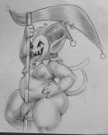 absurd_res amarooki balls bodily_fluids clothing clown cum deltarune fool&#039;s_hat foreskin genital_fluids genitals greyscale hat headgear headwear hi_res humanoid humanoid_genitalia humanoid_penis imp jester jevil_(deltarune) leaking leaking_cum leaking_precum male melee_weapon monochrome nude overweight overweight_male penis polearm precum scythe short_stack sketch slightly_chubby solo tail undertale_(series) unretracted_foreskin weapon
