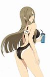  ass blue_eyes brown_hair competition_swimsuit cowboy_shot cup hair_over_one_eye highres holding long_hair looking_at_viewer looking_back official_art one-piece_swimsuit simple_background solo swimsuit tales_of_(series) tales_of_link tales_of_the_abyss tear_grants white_background 