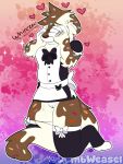  anthro artist_name black_bow black_bow_tie black_clothing black_heart black_legwear black_stockings black_thigh_highs blush_through_hands bottomwear bow_stockings bow_tie brown_body brown_fur button_(fastener) clothed clothing countershading covering covering_eyes covering_face embarrassed extended_sound_effect female female_anthro fluffy fluffy_tail fur heart_button heart_reaction hi_res least_weasel legwear lillie_(weaseldumb) maid_uniform mammal mustelid musteline no_underwear onomatopoeia outline skirt solo sound_effect_variant sound_effects source_request sprinkles stockings tail text thigh_highs toeless_legwear toeless_stockings toeless_thigh_highs true_musteline uniform upskirt vulva weasel weaseldumb whimper white_body white_bow white_countershading white_fur white_outline 