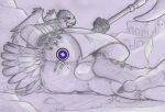 accipitrid accipitriform almost_fully_inside ambiguous_gender anal anal_vore anthro anus armor avian balls beak big_balls bird blush blush_lines bodily_fluids butt butt_focus clothing duo eagle elden_ring elden_ring_nightreign extreme_size_difference feathered_wings feathers feet fromsoftware gameplay_mechanics genitals guardian_(nightreign) halberd hand_on_butt hi_res holding_object holding_weapon human larger_male looking_away looking_worried lying male male/ambiguous male/male male_pred mammal melee_weapon micro on_side orange_eyes partially_inside plate_armor polearm raised_tail rear_view sillywerwolf simple_background size_difference smaller_ambiguous smaller_human spread_butt spreading sweat sweatdrop sweaty_butt tail tail_feathers talons toes traditional_media_(artwork) vore weapon willing_prey wings