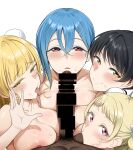  1boy 4girls absurdres bar_censor black_hair blonde_hair blue_hair blush breasts censored closed_mouth collarbone cooperative_fellatio erection fellatio green_eyes harem hazuki_ren heanna_sumire hetero highres large_breasts large_penis limelam06 looking_at_viewer love_live! love_live!_superstar!! male_pubic_hair multiple_girls nipples nude onitsuka_natsumi open_hand open_mouth oral parted_lips penis pov pov_crotch pubic_hair purple_eyes red_eyes simple_background smile stray_pubic_hair teamwork_(sexual) testicle_sucking tongue tongue_out wakana_shiki white_background yellow_eyes 