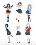  6+girls ahoge artbook black_hair black_thighhighs blonde_hair blue_eyes blunt_bangs blunt_ends bow bowtie braid brown_hair covering_face emma_verde freckles green_hair grey_eyes hair_ornament hair_over_one_eye highres hood hoodie jacket long_hair looking_at_viewer love_live! love_live!_nijigasaki_high_school_idol_club mia_taylor mifune_shioriko mole multiple_girls neck_ribbon nijigasaki_school_uniform non-web_source official_art one_eye_closed one_side_up open_clothes open_jacket open_mouth pink_hair pleated_skirt purple_eyes red_eyes ribbon rina-chan_board school_uniform shirt shoes short_hair short_sleeves sidelocks skirt smile socks standing summer_uniform tennoji_rina thighhighs twin_braids twintails vest white_background yuki_setsuna zettai_ryouiki zhong_lanzhu 