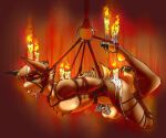 absurd_res anthro arms_tied balls bat bdsm bedroom_eyes belt bent_legs big_balls black_claws blue_eyes blush blush_lines bondage bound brown_body brown_fur brown_hair brown_tail cabrita_rosa candle candlelight candlestick chastity_cage chastity_device chest_tuft claws digital_media_(artwork) feet finger_claws fire flaccid fur genitals hair hands_behind_back hands_tied head_harness head_tied head_tuft hi_res huge_balls joel_(jaspershard) legs_tied legs_up light male mammal muzzle_(object) narrowed_eyes nipples penis pink_nipples pink_nose pink_tongue restraints rope rope_around_neck rope_belt rope_bondage rope_harness rope_muzzle seductive shaded short_tail side_view signature simple_background solo suspension tail toe_claws tongue tongue_out tuft wax wax_in_hair wax_on_butt wax_on_feet wax_on_head wax_on_leg wax_play