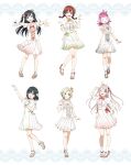  6+girls ahoge artbook black_hair blonde_hair blue_eyes bow braid breasts brown_hair dress emma_verde flower freckles gloves green_hair grey_eyes hair_ornament hair_over_one_eye highres long_hair looking_at_viewer love_live! love_live!_nijigasaki_high_school_idol_club medium_hair mia_taylor mifune_shioriko multiple_girls non-web_source official_art one_eye_closed one_side_up open_mouth pink_hair purple_eyes red_eyes ribbon short_hair smile socks standing tennoji_rina twin_braids twintails white_dress white_gloves white_socks yuki_setsuna zhong_lanzhu 